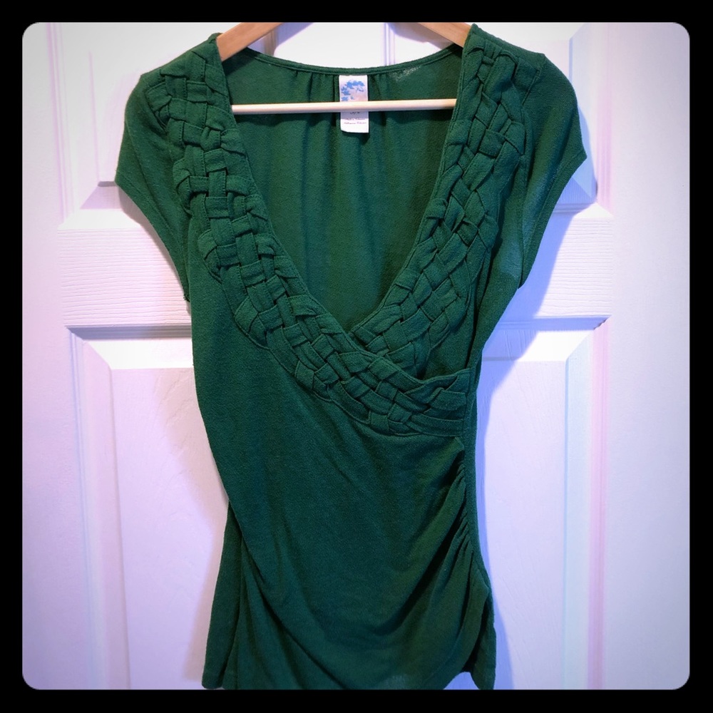 Gorgeous bright green Anthropologie woven V neck